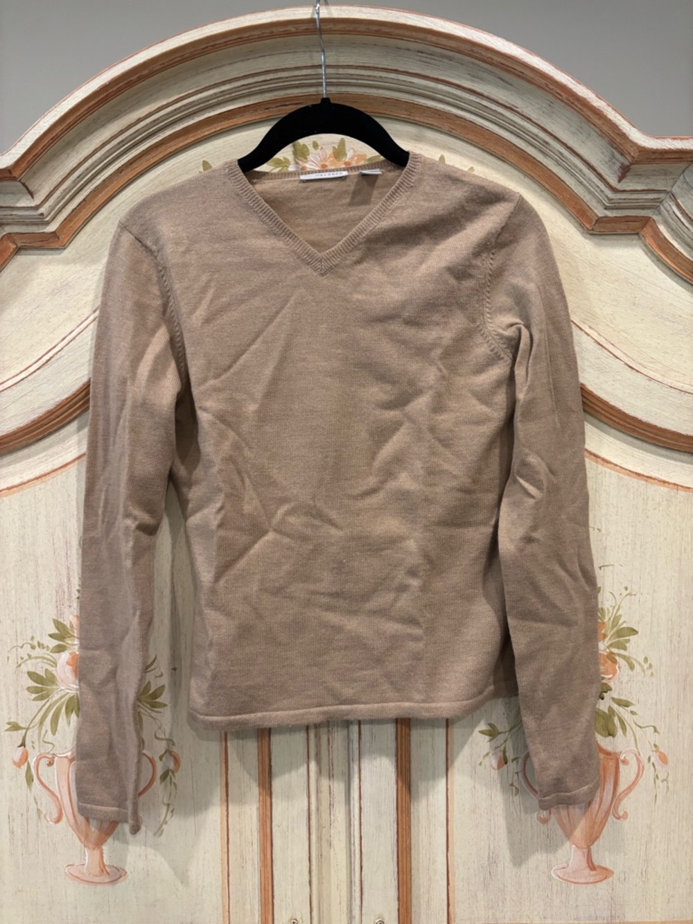 Halogen Tan Merino Wool V-neck sweater size XS